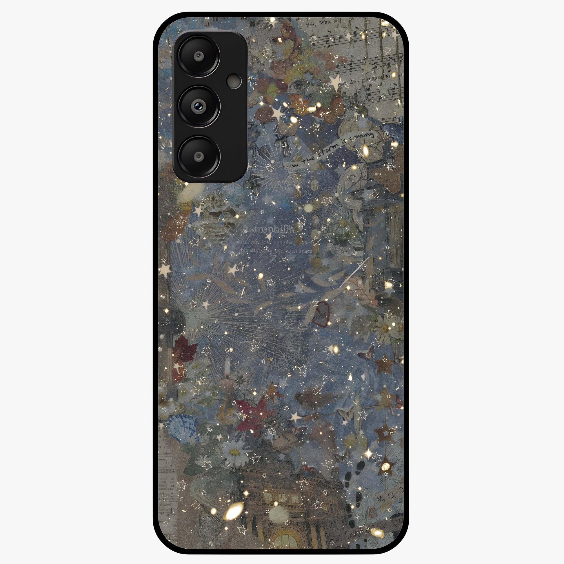 Aesthetic Astrolophia Glass Case showing flat back view with dreamy aesthetic design and glossy glass finish.