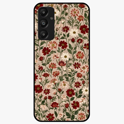 Biege Flower With Leaf Glass Case showing flat back view with soft beige floral artwork and glossy glass finish.