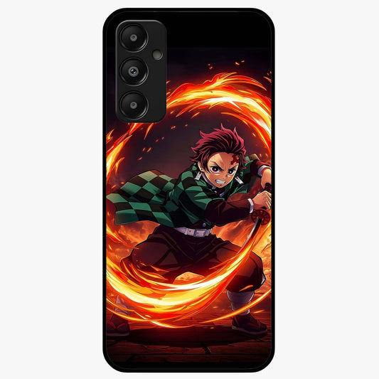 Blazing Sword Resolve Glass Case showing flat back view with fiery sword artwork and glossy glass finish.