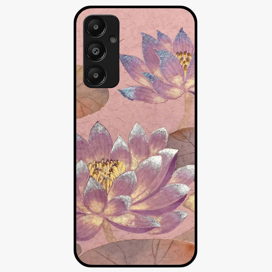 Blossom Mist Lotus Glass Case showing flat back view with serene lotus blossom artwork and glossy glass finish.