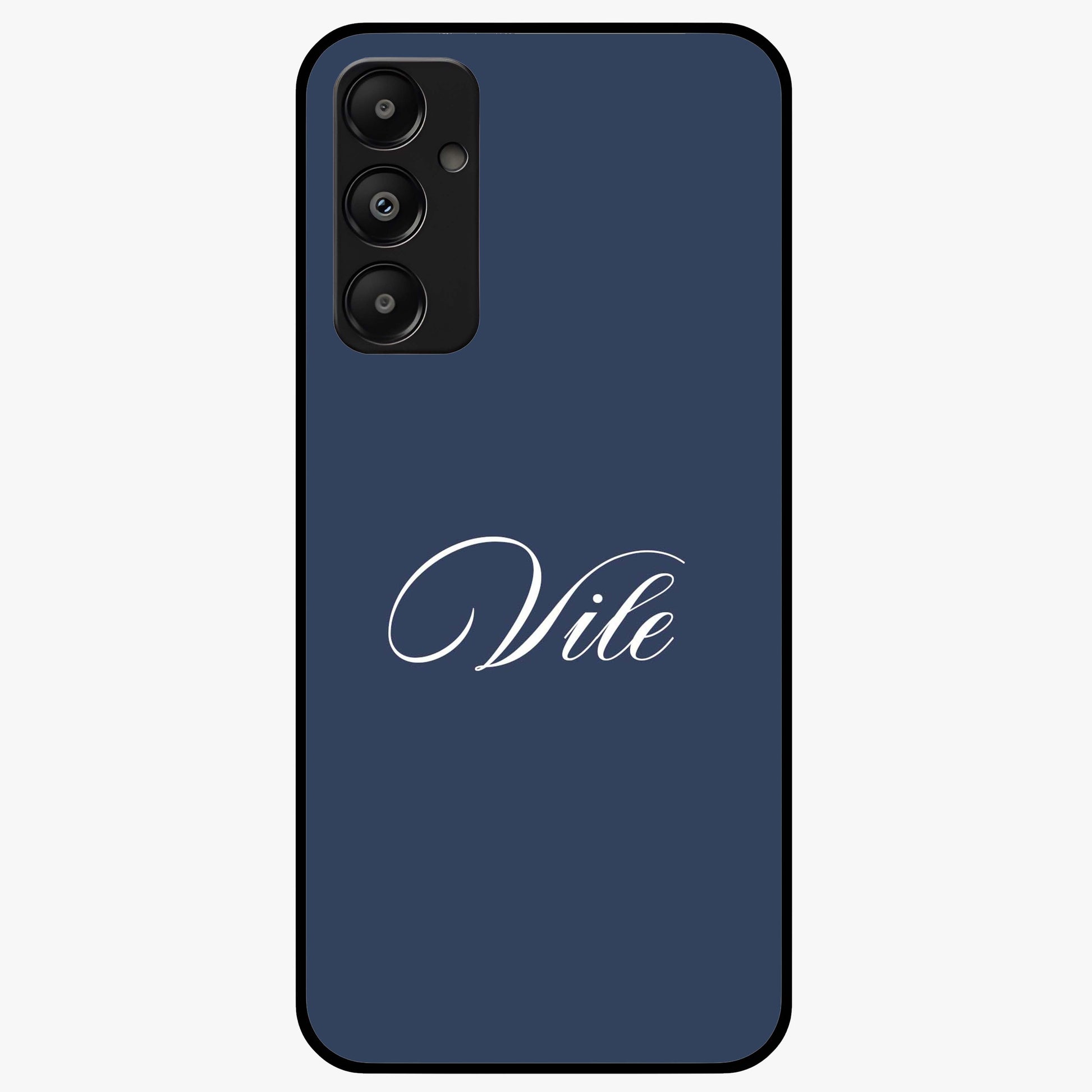 Blue Background Personalized Custom Name Glass Case showing flat back view with minimal blue background and custom name design.