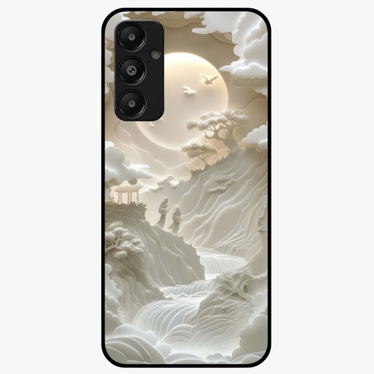 Celestial Origami Glass Case showing flat back view with artistic origami inspired celestial artwork and glossy glass finish.