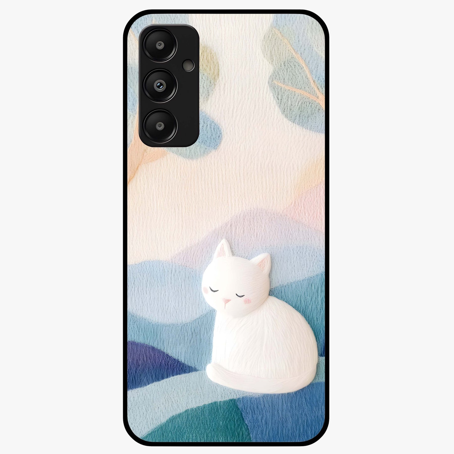 Cotton Dream Cat Glass Case showing flat back view with soft dreamy cat artwork and glossy glass finish.