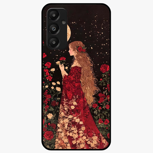 Crimson Dreams Glass Case showing flat back view with dreamy crimson artwork and glossy glass finish.