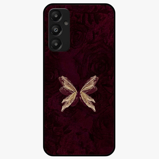 Crimson Fade Butterfly Glass Case showing flat back view with fading butterfly artwork and glossy glass finish.