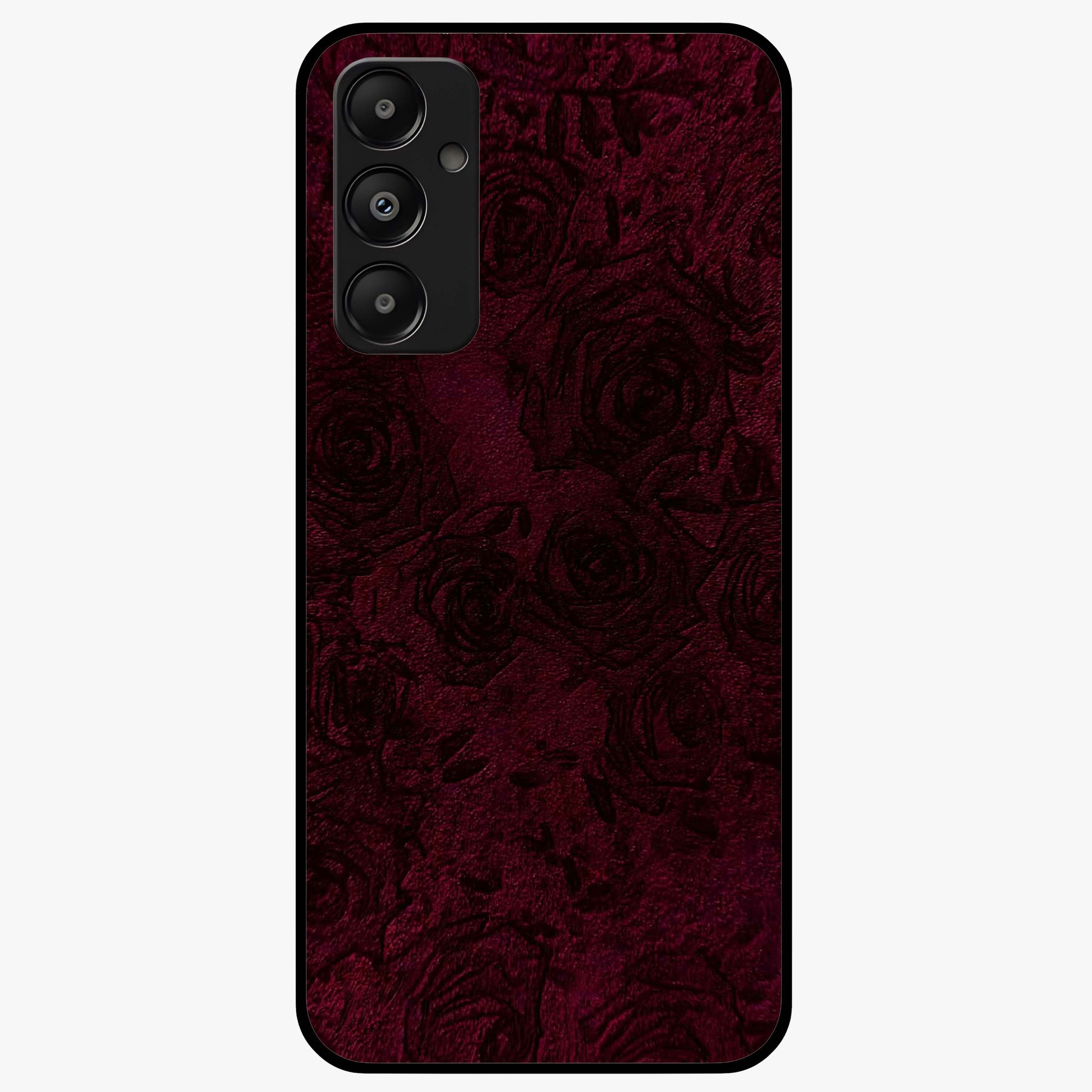 Crimson Fade Flow Glass Case showing flat back view with flowing crimson gradient artwork and glossy glass finish.