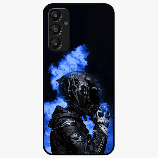 Cyber Sentinel Protocol Glass Case showing flat back view with futuristic cyber themed artwork and glossy glass finish.