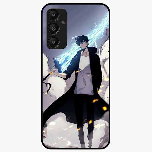 Dark Lightning Anime Warrior Glass Case showing flat back view with intense anime warrior artwork and glossy glass finish.