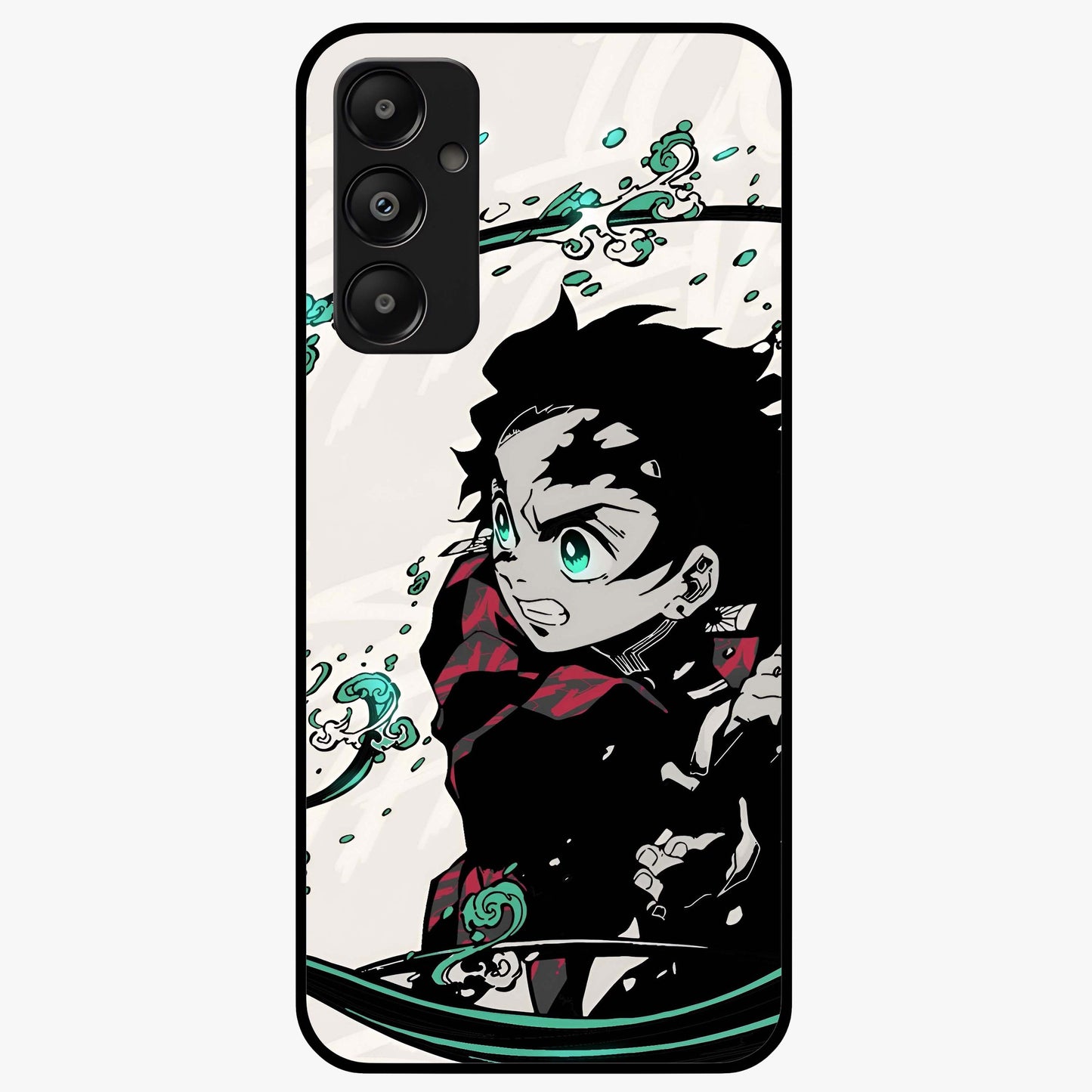 Demon Slayer Glass Case showing flat back view with bold anime inspired artwork and glossy glass finish.