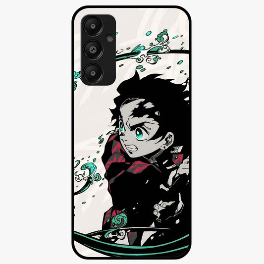Demon Slayer Glass Case showing flat back view with bold anime inspired artwork and glossy glass finish.
