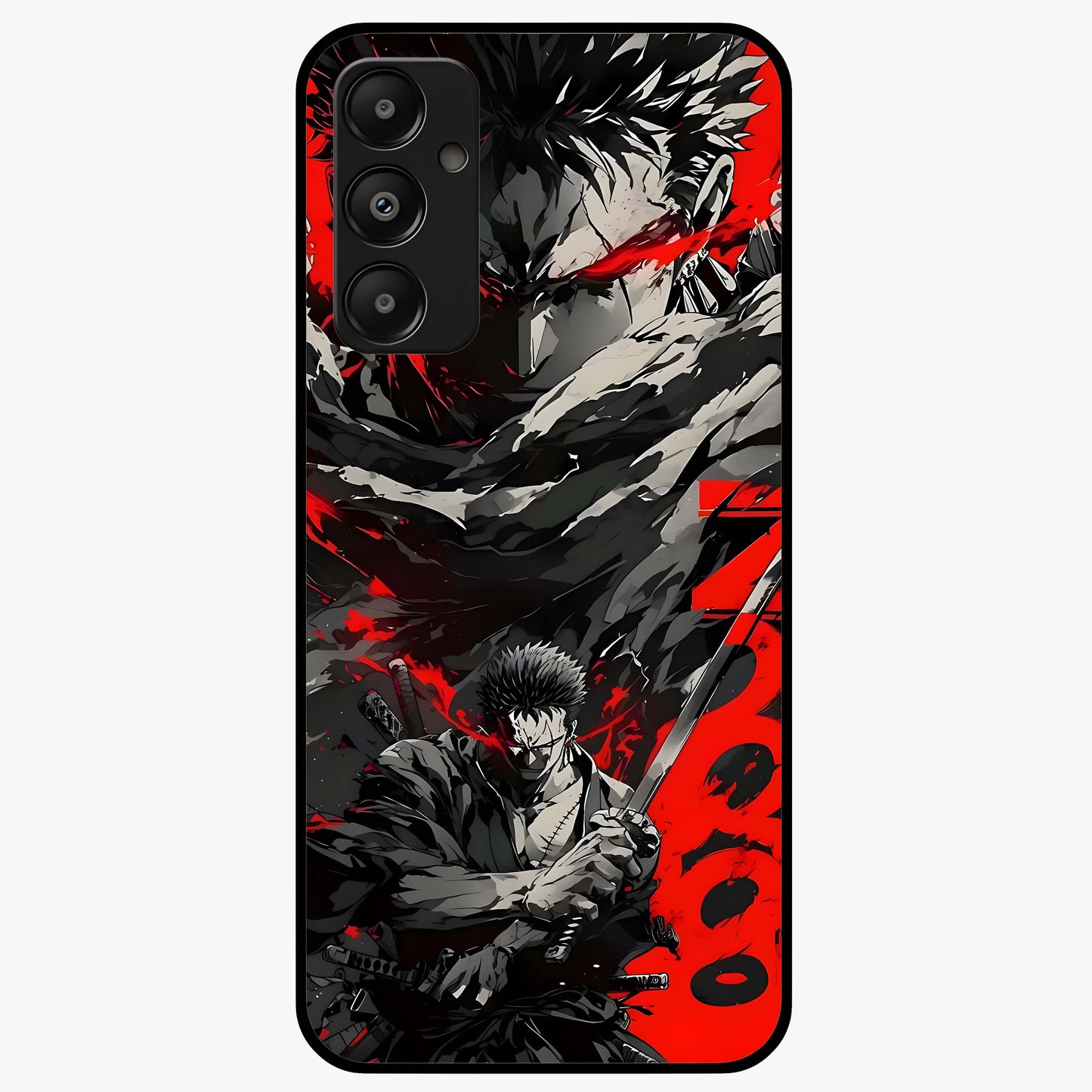 Demon Sword Resolve Glass Case showing flat back view with fierce sword warrior artwork and glossy glass finish.
