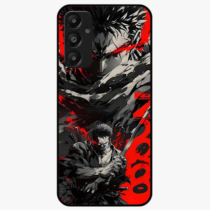 Demon Sword Resolve Glass Case showing flat back view with fierce sword warrior artwork and glossy glass finish.