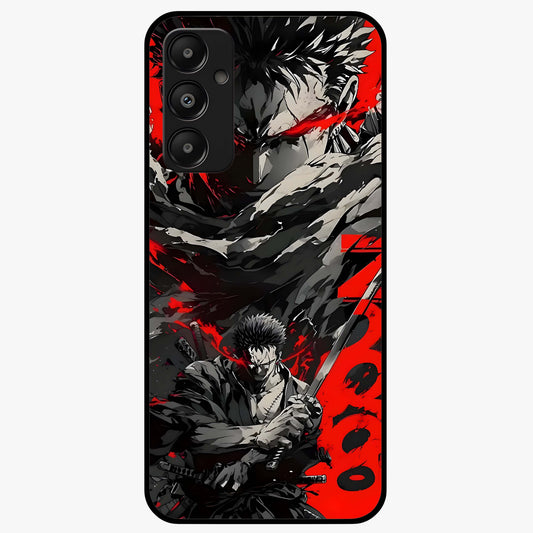 Demon Sword Resolve Glass Case showing flat back view with fierce sword warrior artwork and glossy glass finish.