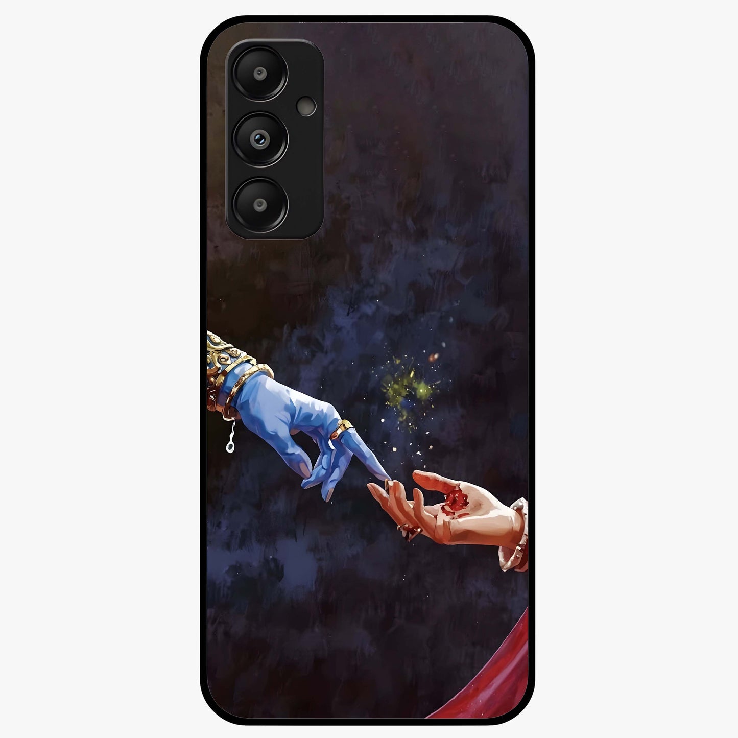 Divine Touch Eternal Glass Case showing flat back view with spiritual themed artwork and glossy glass finish.