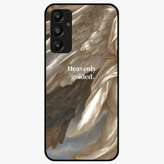 Divine Winged Grace Glass Case showing flat back view with elegant wing inspired artwork and glossy glass finish.