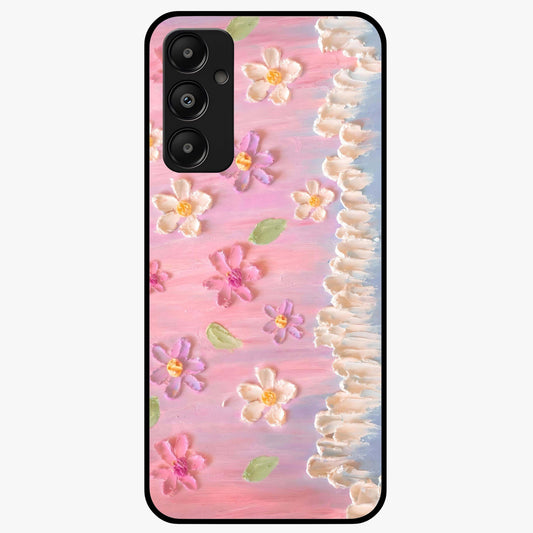 Dreamy Painted Garden Glass Case showing flat back view with artistic painted floral garden artwork and glossy glass finish.