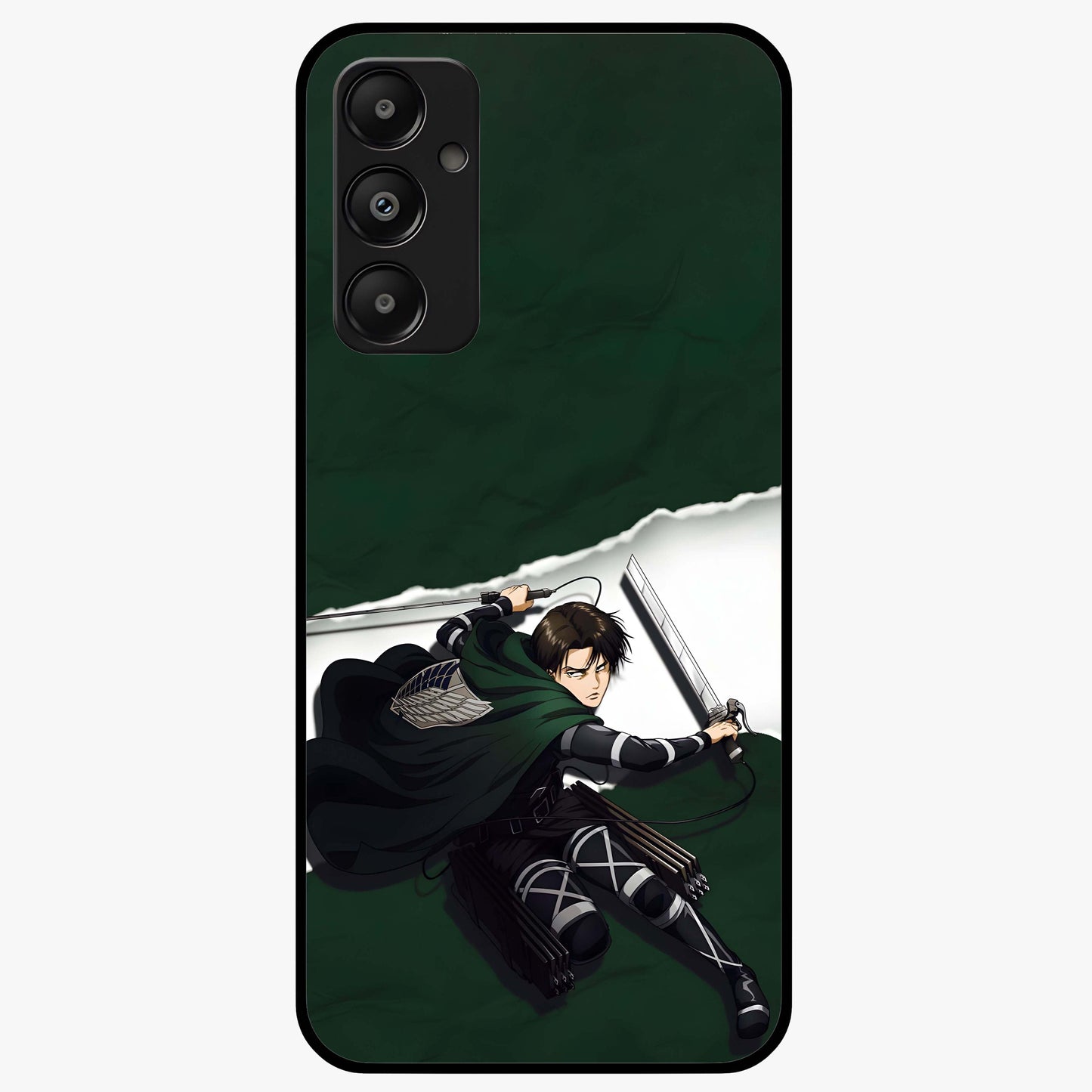 Emerald War Vanguard Glass Case showing flat back view with powerful warrior themed artwork and glossy glass finish.