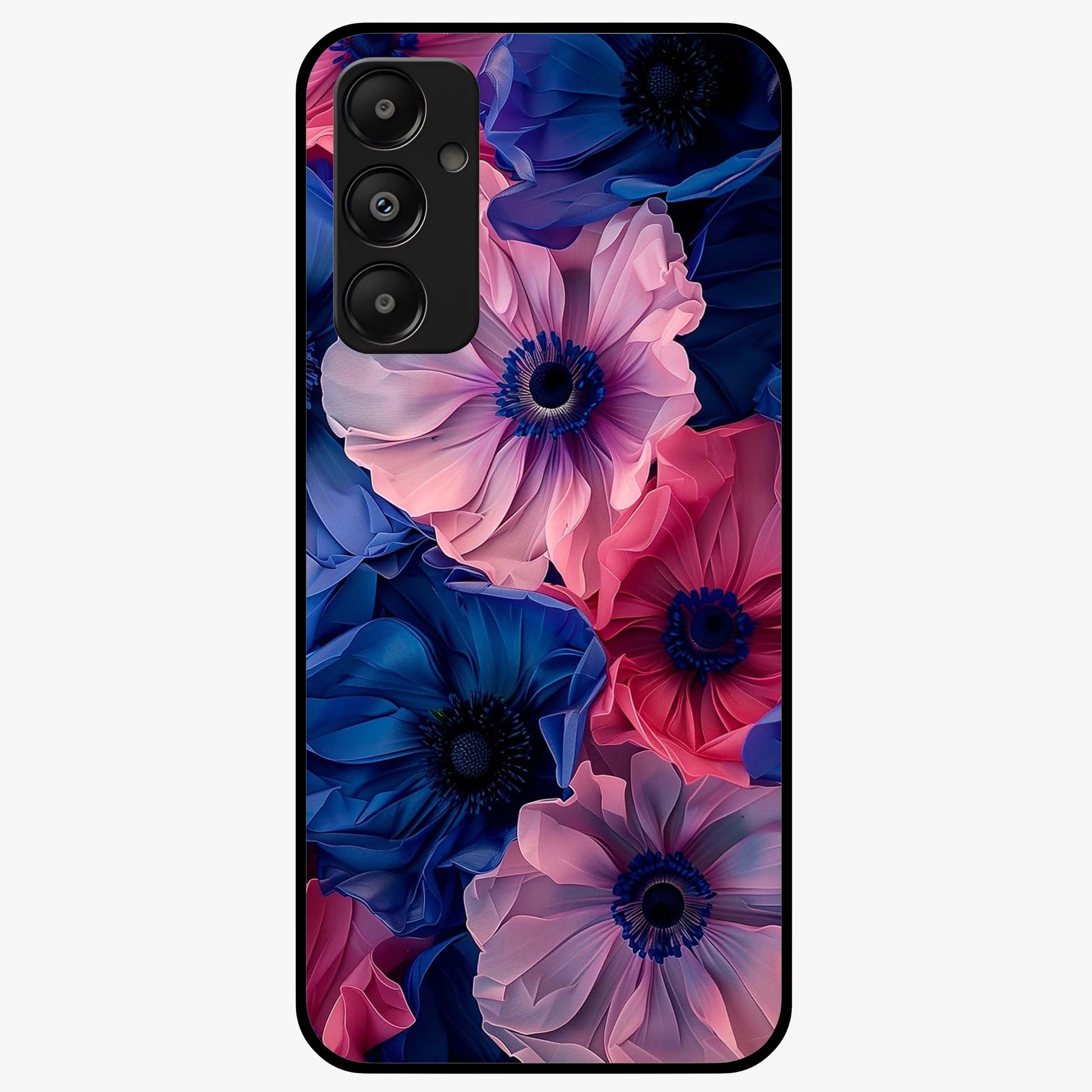 Flower Paper Art Pattern Glass Case showing flat back view with paper cut style floral artwork and glossy glass finish.