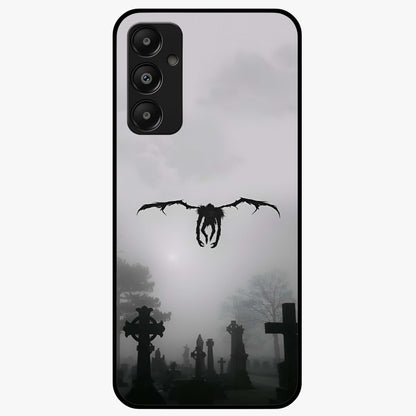 Graveyard Shadow Descent Glass Case showing flat back view with dark graveyard themed artwork and glossy glass finish.