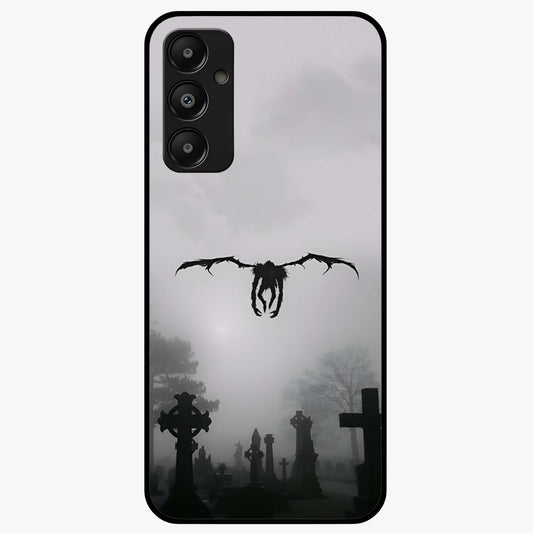 Graveyard Shadow Descent Glass Case showing flat back view with dark graveyard themed artwork and glossy glass finish.