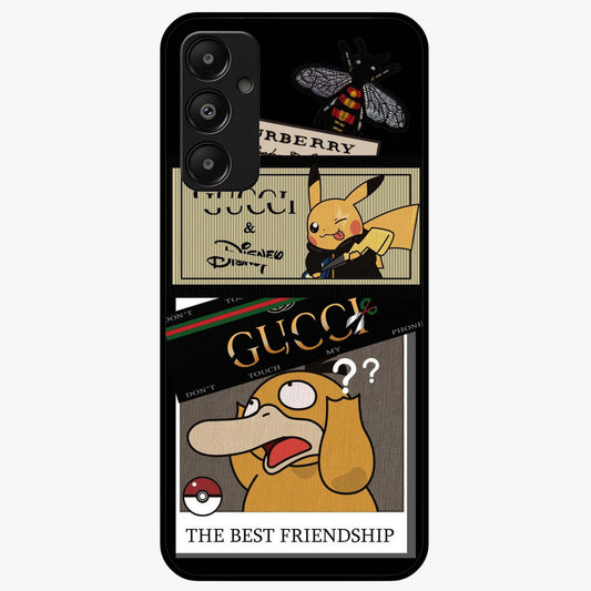 Gucci Play Mashup Glass Case showing flat back view with luxury inspired graphic artwork and glossy glass finish.