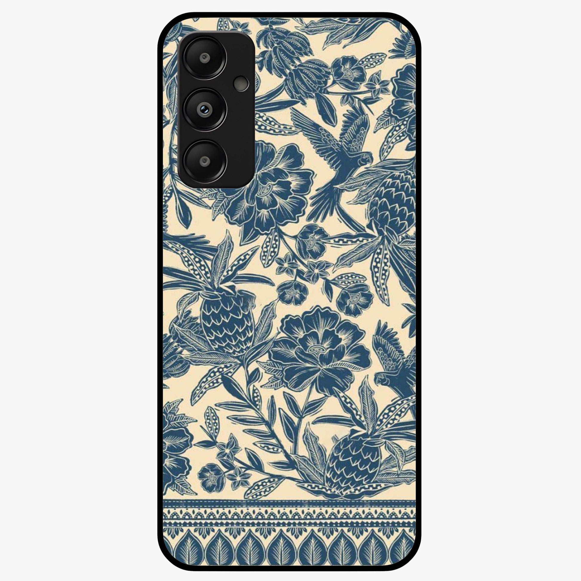 Heirloom Wild Bloom Glass Case showing flat back view with vintage inspired wild flower artwork and glossy glass finish.