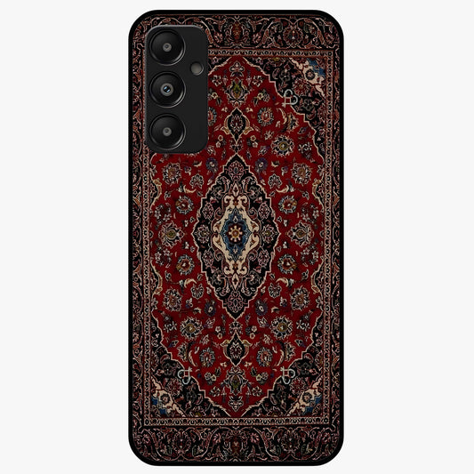Heritage Carpet Royale Glass Case showing flat back view with ornate Persian carpet inspired pattern and glossy glass finish.
