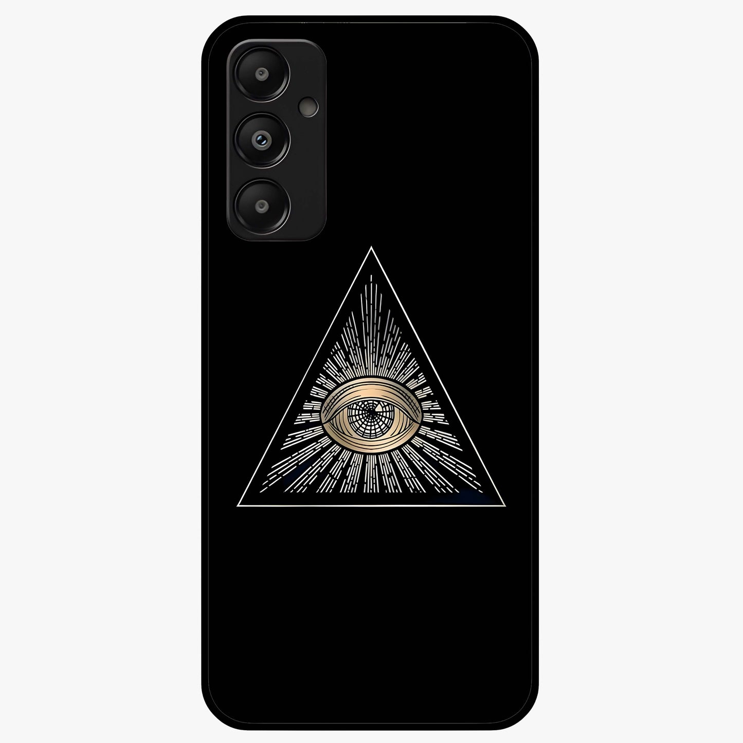 Illuminati Evil Glass Case showing flat back view with mysterious illuminati symbol artwork and glossy glass finish.