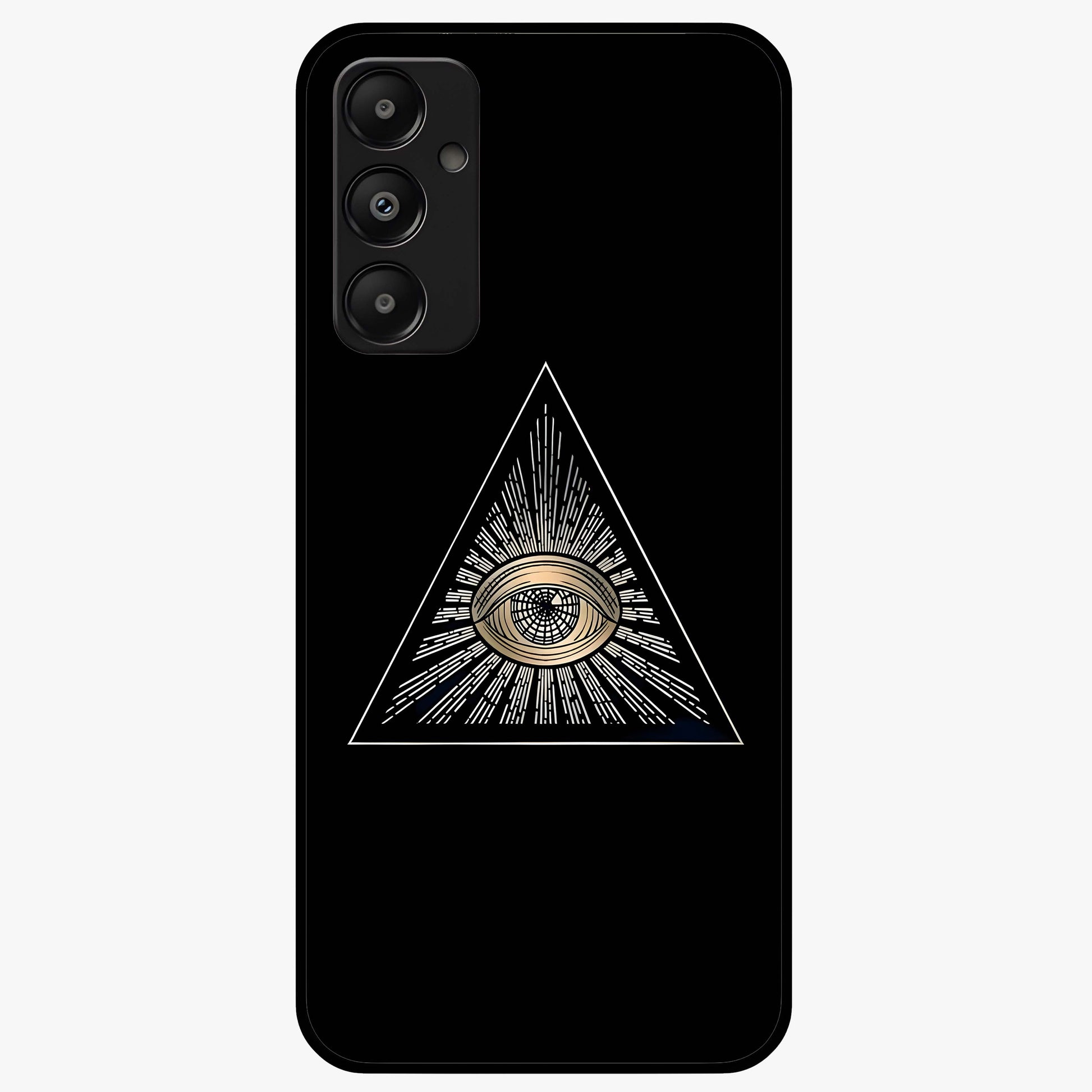 Illuminati Evil Glass Case showing flat back view with mysterious illuminati symbol artwork and glossy glass finish.