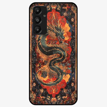 Inferno Dragon Soul Glass Case showing flat back view with fiery dragon artwork and glossy glass finish.