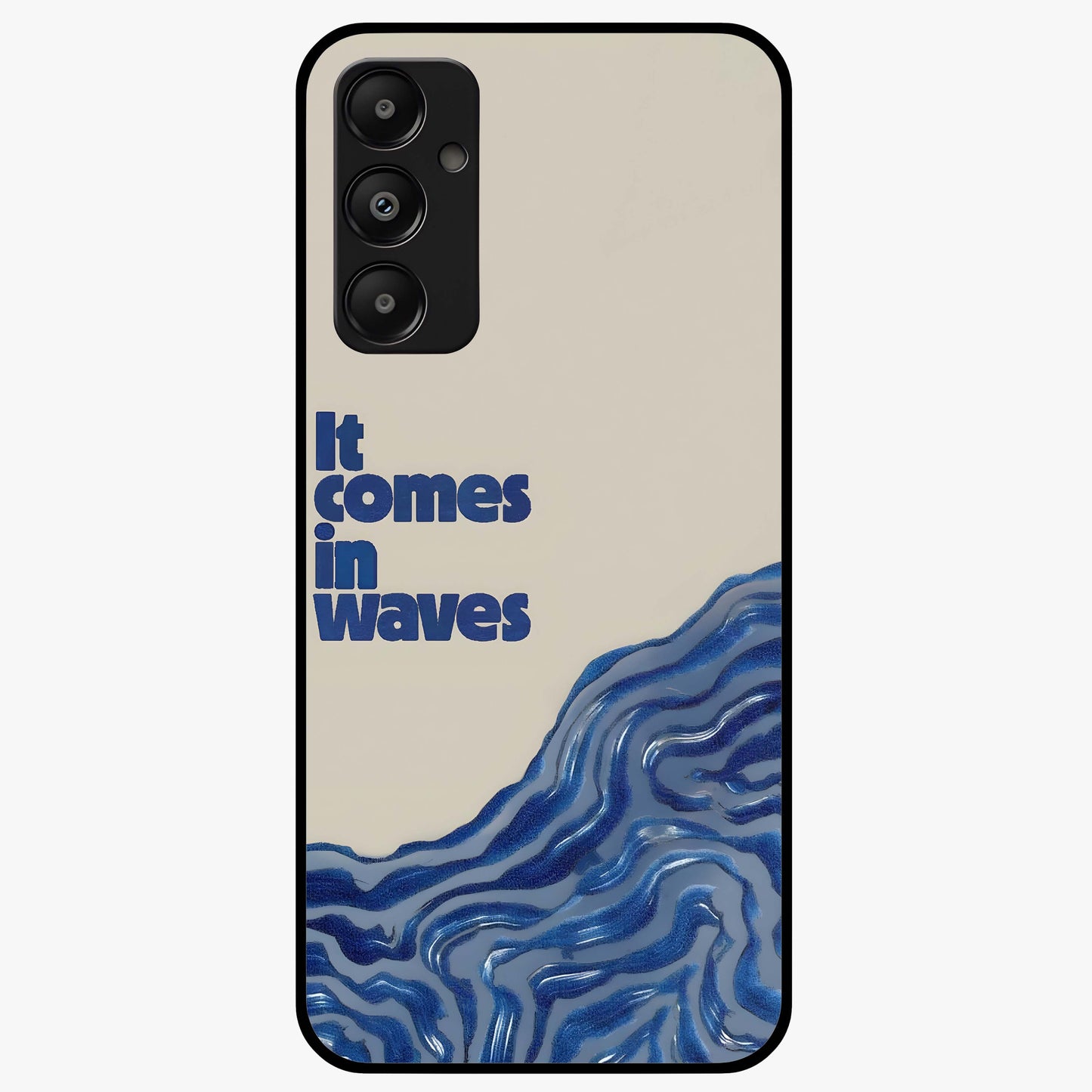 It Comes In Waves Quote Glass Case showing flat back view with inspirational wave themed quote artwork and glossy glass finish.