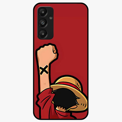 Luffy X Spirit Glass Case showing flat back view with bold anime character artwork and glossy glass finish.