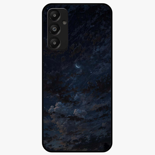 Lunar Veil Silence Glass Case showing flat back view with mystical moon veil artwork and glossy glass finish.