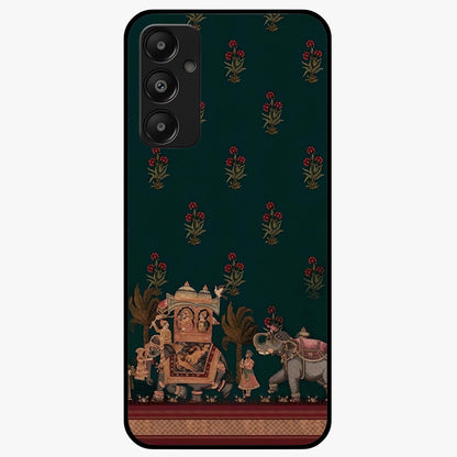 Macmerise Glass Case showing flat back view with stylish modern artwork and glossy glass finish.