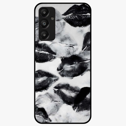 Midnight Kiss Marks Glass Case showing flat back view with lipstick kiss mark artwork and glossy glass finish.