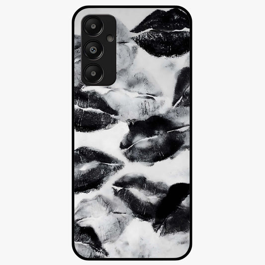 Midnight Kiss Marks Glass Case showing flat back view with lipstick kiss mark artwork and glossy glass finish.