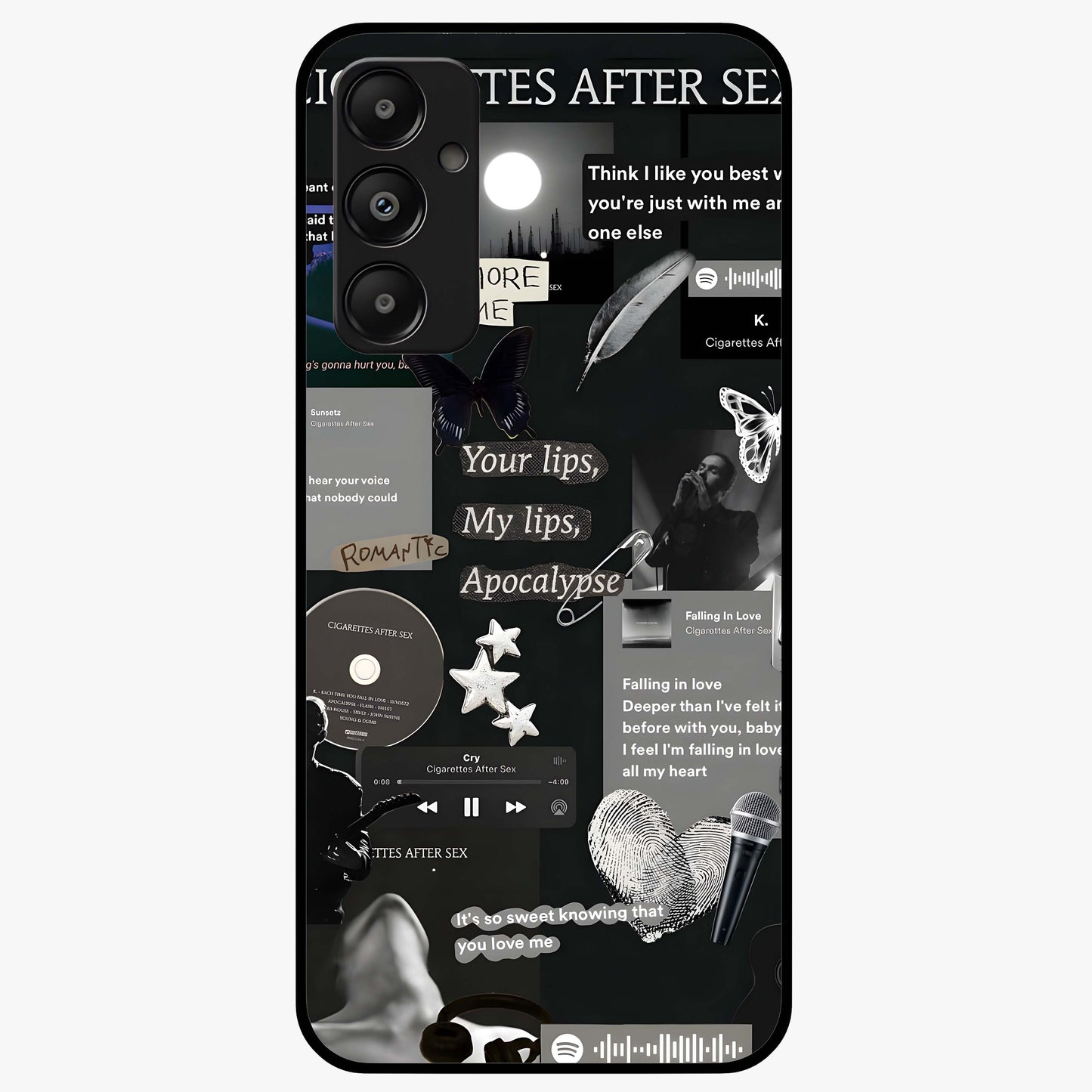 Midnight Love Echo Glass Case showing flat back view with romantic midnight themed artwork and glossy glass finish.