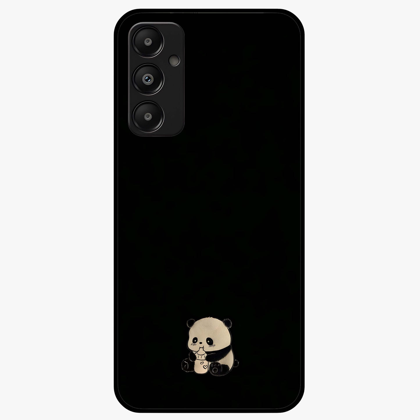Midnight Panda Love Glass Case showing flat back view with cute panda themed artwork and glossy glass finish.