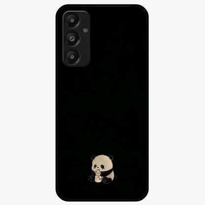 Midnight Panda Love Glass Case showing flat back view with cute panda themed artwork and glossy glass finish.
