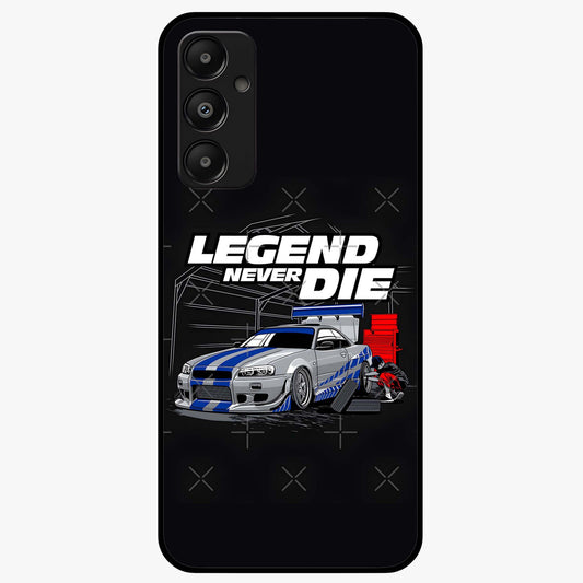 Midnight Racing Legacy Glass Case showing flat back view with sleek racing inspired artwork and glossy glass finish.