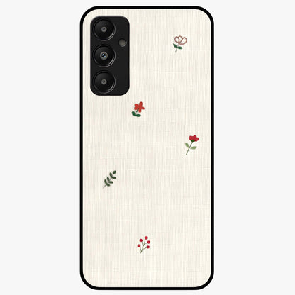 Minimal Petal Whispers Glass Case showing flat back view with soft minimal floral artwork and glossy glass finish.