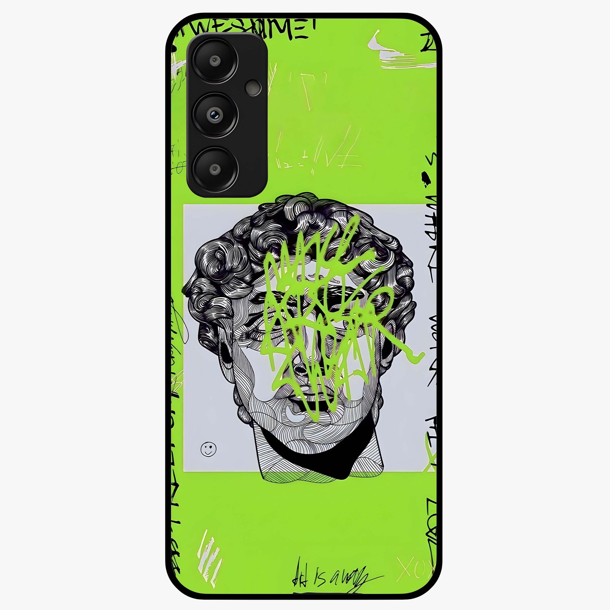 Neo Graffiti Rebellion Glass Case showing flat back view with vibrant graffiti artwork and glossy glass finish.