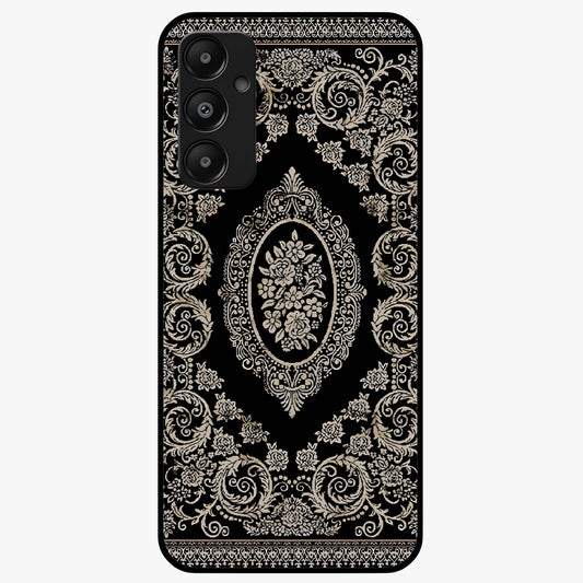 Noir Bloom Elegance Glass Case showing flat back view with elegant dark floral artwork and glossy glass finish.