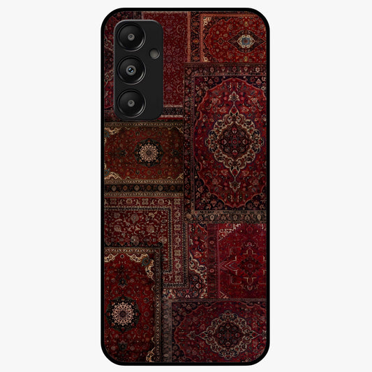 Persian Velvet Tale Glass Case showing flat back view with luxurious Persian velvet pattern artwork and glossy glass finish.