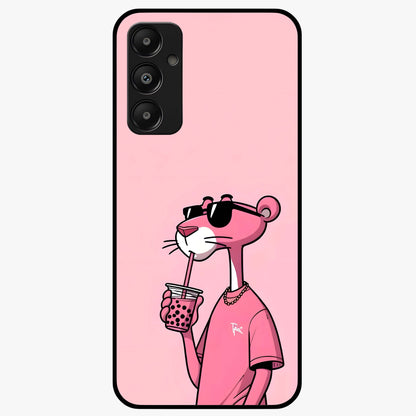 Pink Panther Glass Case showing flat back view with iconic pink panther artwork and glossy glass finish.