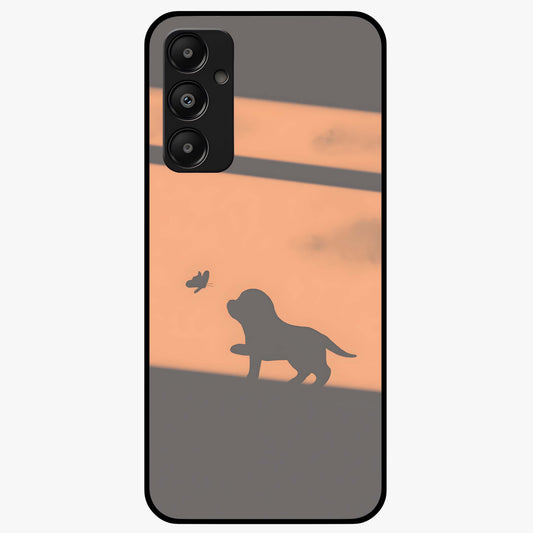 Puppy Shadow Art Glass Case showing flat back view with cute puppy shadow style artwork and glossy glass finish.