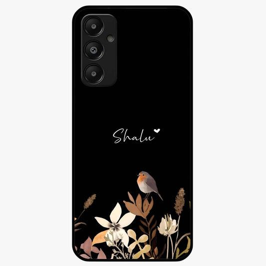 Quiet Garden Tune Custom Name Glass Case showing flat back view with peaceful garden artwork and personalized name design.