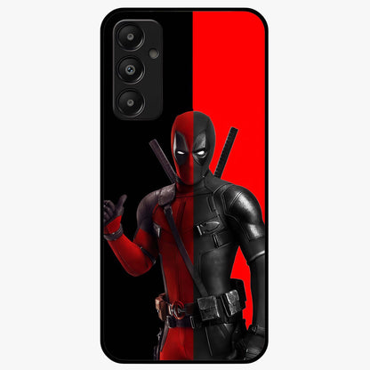 Red & Black Deadpool Theme Glass Case showing flat back view with bold comic inspired artwork and glossy glass finish.