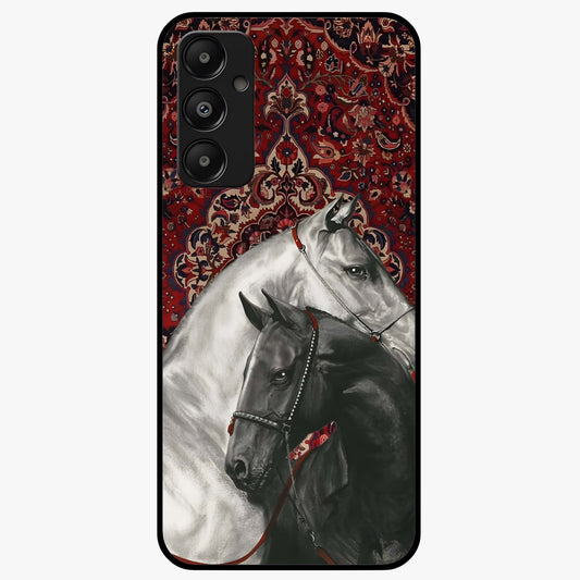 Regal Stallion Tapestry Glass Case showing flat back view with majestic horse tapestry artwork and glossy glass finish.