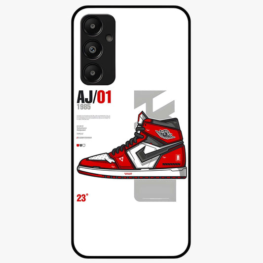 Retro Sneaker Blueprint Glass Case showing flat back view with sneaker blueprint style artwork and glossy glass finish.